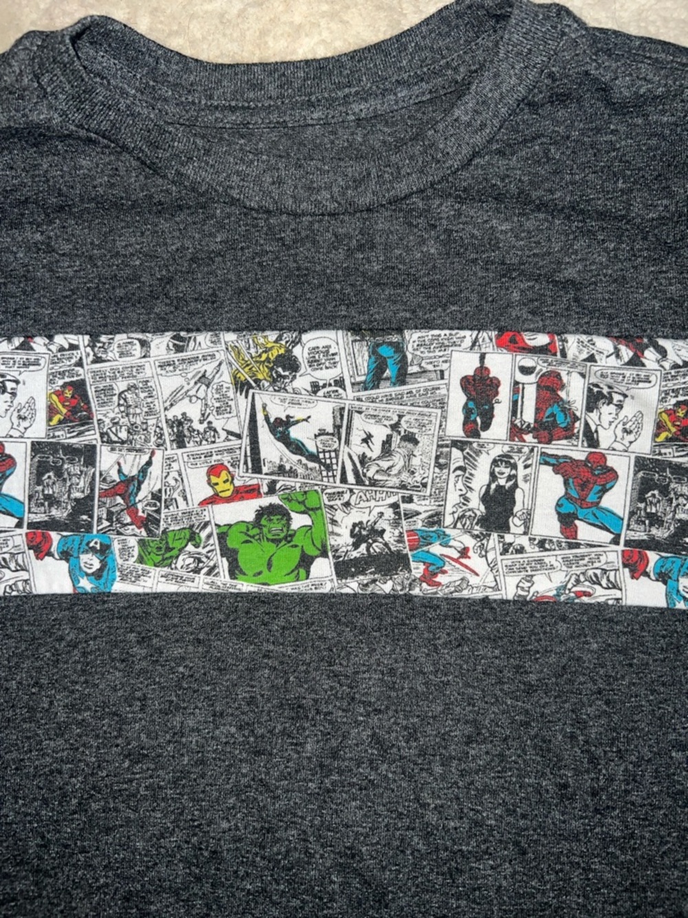 Marvel Dark Gray Kids Tee with Multicolor Superhero Comic Strip - Picture 2 of 4